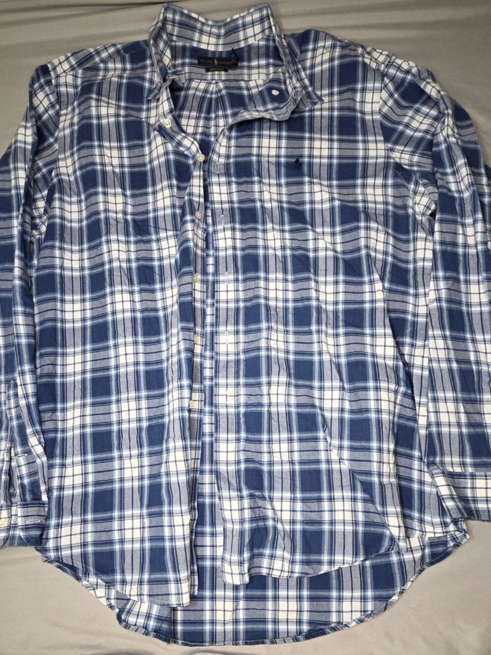 Ralph Lauren Indigo Oxford Blue Plaid Button Down Shirt Long Sleeve Mens XXL
